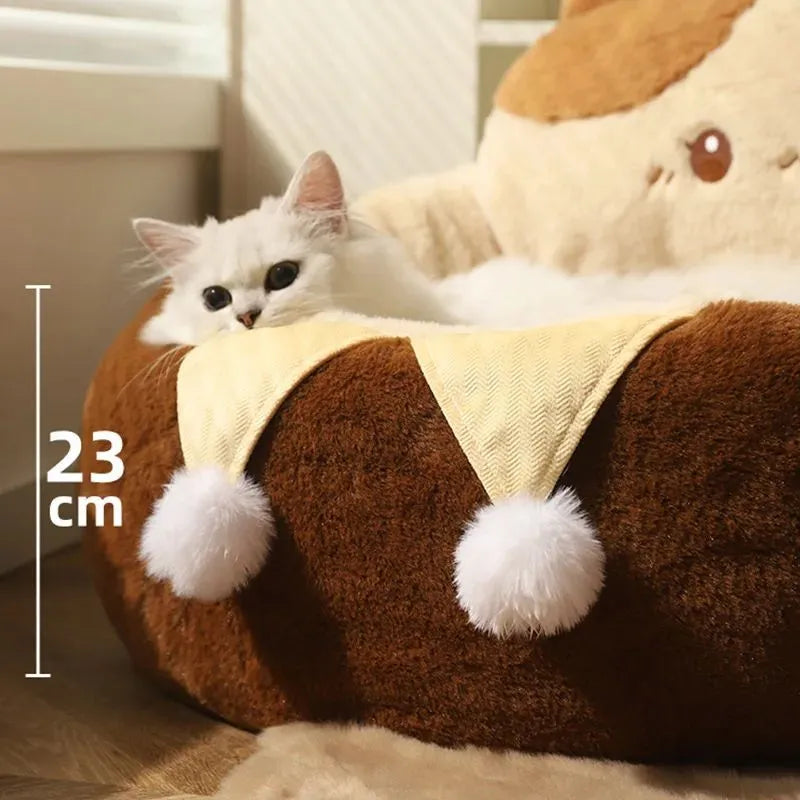 Round pet bed cushion with soft polyester cover and PP cotton filling for cats and small dogs