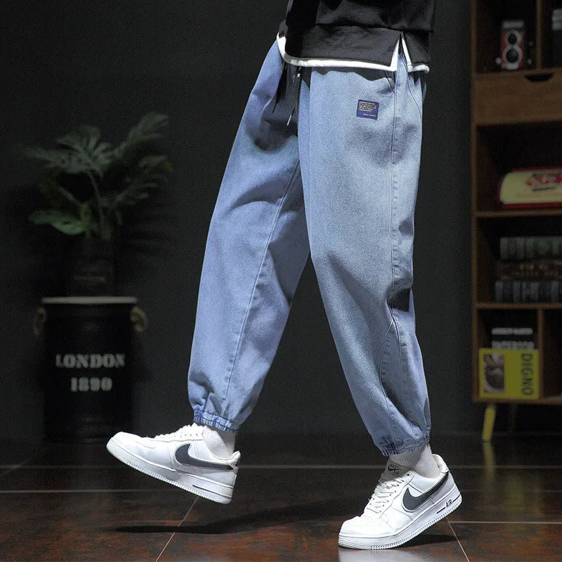 Oversized loose fitting jeans for men in dark grey, black, and blue cotton blend, mid-rise waist, sizes M to 8XL