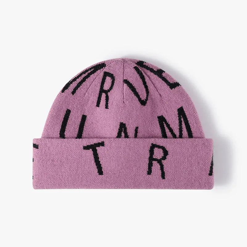 Men's cashmere winter beanie hat with dome crown, 7cm flanged band, and 54-60cm free size in black