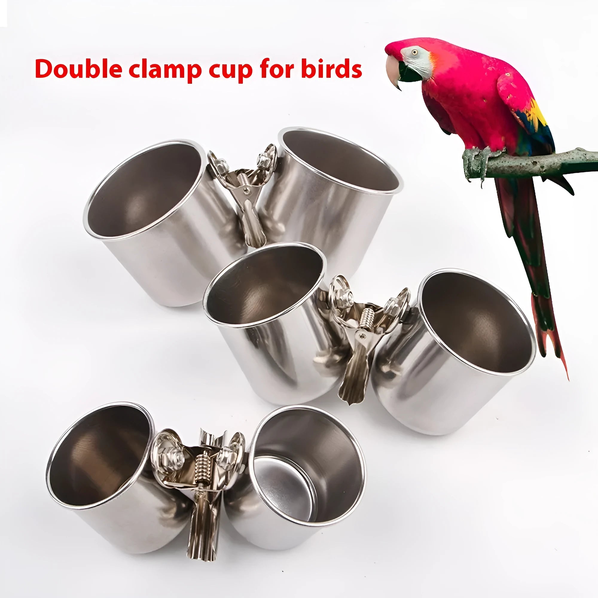 Stainless steel birdcage outdoor feeder in natural metallic colour mounted on cage