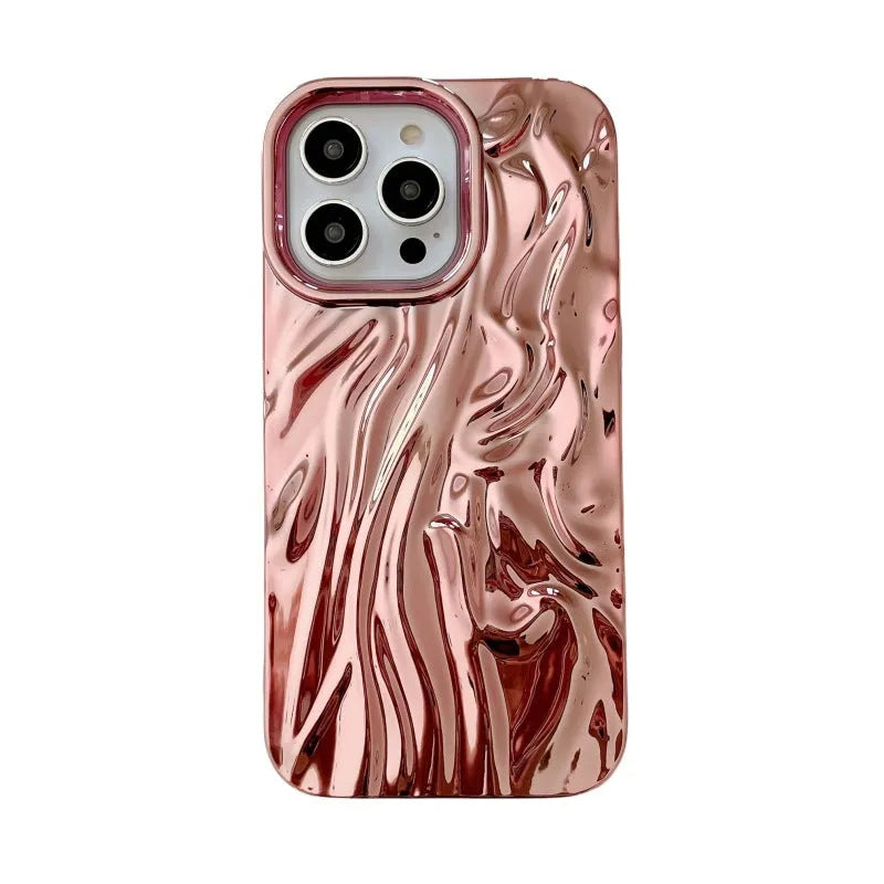 Three-dimensional pleated TPU phone case for Apple iPhone with electroplating finish in pink colour