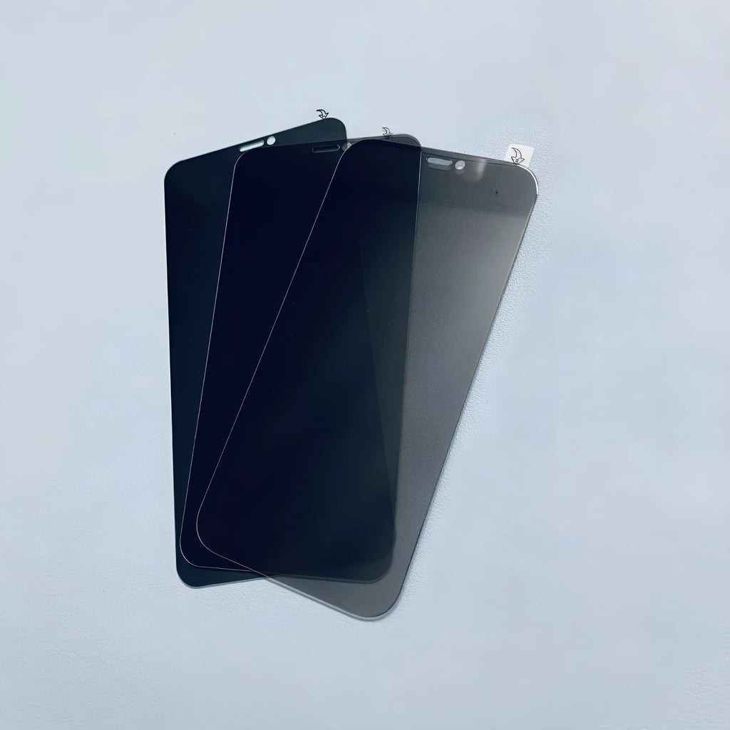 Full screen tempered glass privacy protector for iPhone showing 35 and 28 degree anti-peep options.