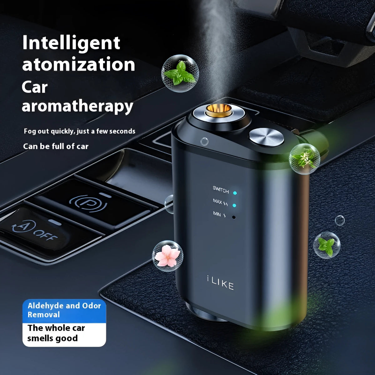 Sky blue smart car aromatherapy vent spray with plastic perfume holder, 5-10 ml car fragrance set