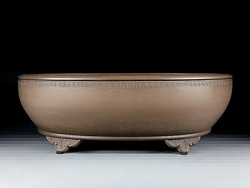Handmade oval purple sand flowerpot with black mud green colour, 50cm length classical planter for indoor plants
