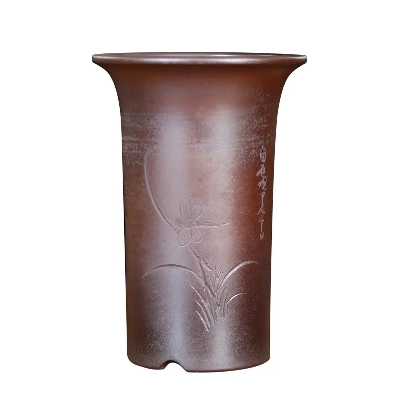 Classical Chinese style purple sand ceramic orchid pot round stick bottle shape s2160 firewood flat mouth finish