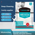 Individually packaged dental floss in plastic bags showing 100 or 108 piece options with 180x238mm dimensions