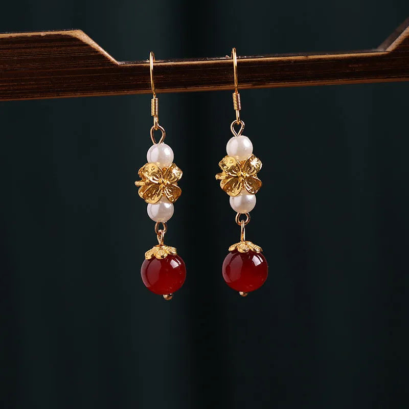 Geometric retro earrings with electroplated finish inspired by Han Cheongsam and vintage court styling