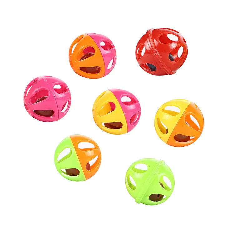 Plastic bell ball pet toy with hollow round shape and about 3.5cm diameter for cats, dogs and hamsters