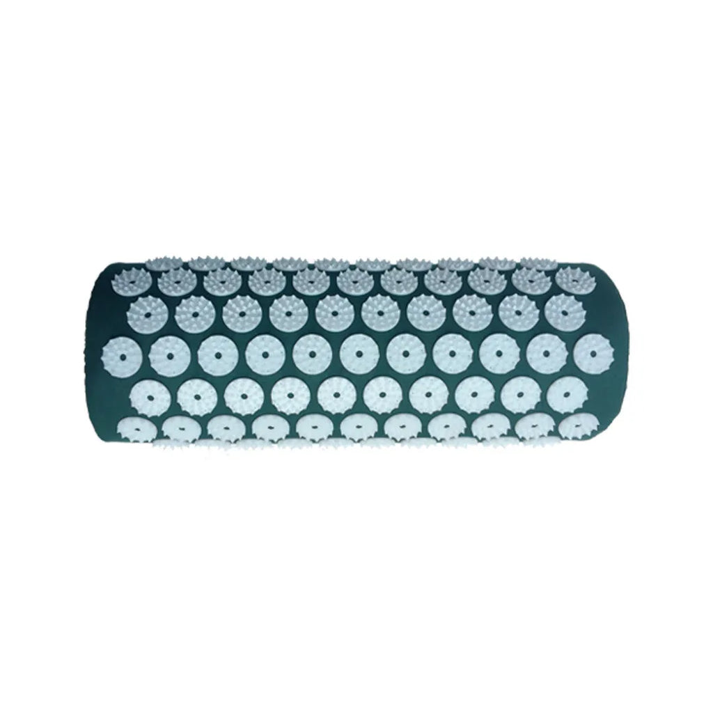 Acupuncture massage mat yoga mat set with black and blue cushion and headrest on floor