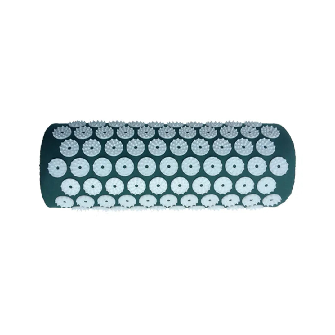 Acupuncture massage mat yoga mat set with black and blue cushion and headrest on floor