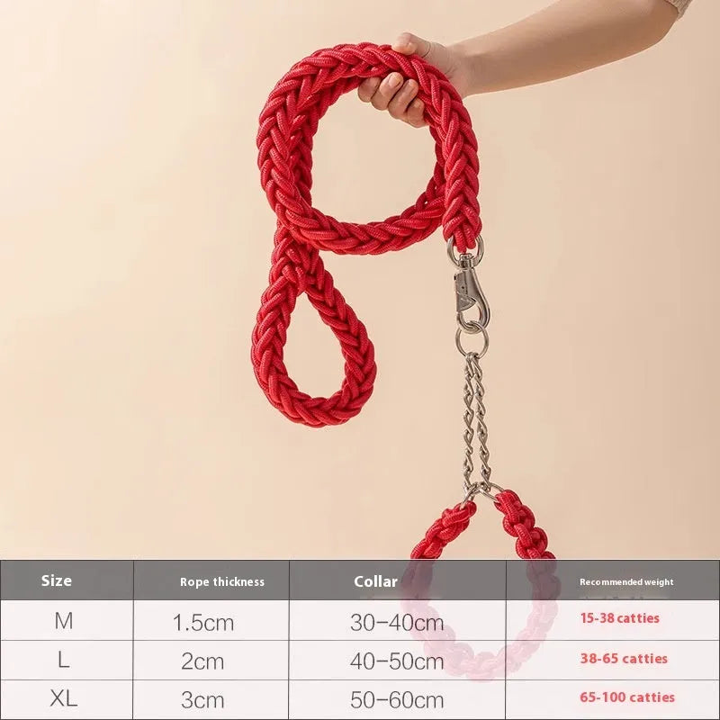 Nylon dog rope collar P chain with traction lead for medium and large dogs, available in black and other colours, 1.2m and 1.5m lengths