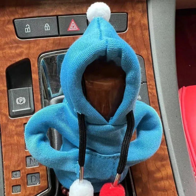 Santa Claus hooded sweatshirt car gear lever cover in pink colour on gear shift