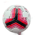 Size 5 PVC machine seam indentation competition football on grass in blue and white colourway