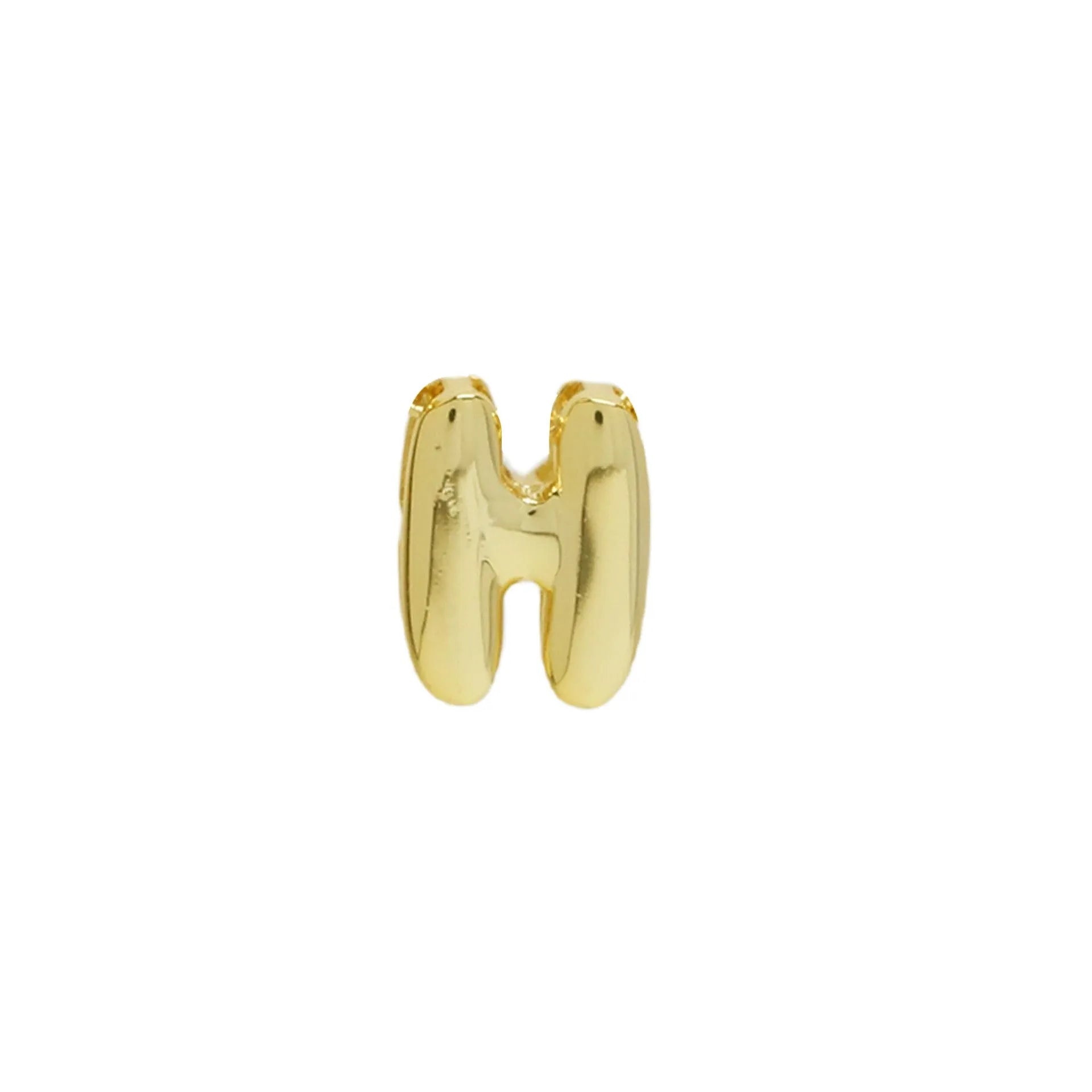 18k brass smooth surface bubble DIY letter bracelet with gold electroplated finish and letter pendant on white background