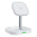 White magnetic wireless charger two-in-one stand with data cable on desk