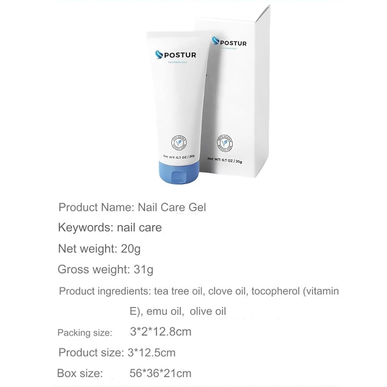 20g nail gel product in 3x2x12.8cm packaging for at-home manicures and nail treatments