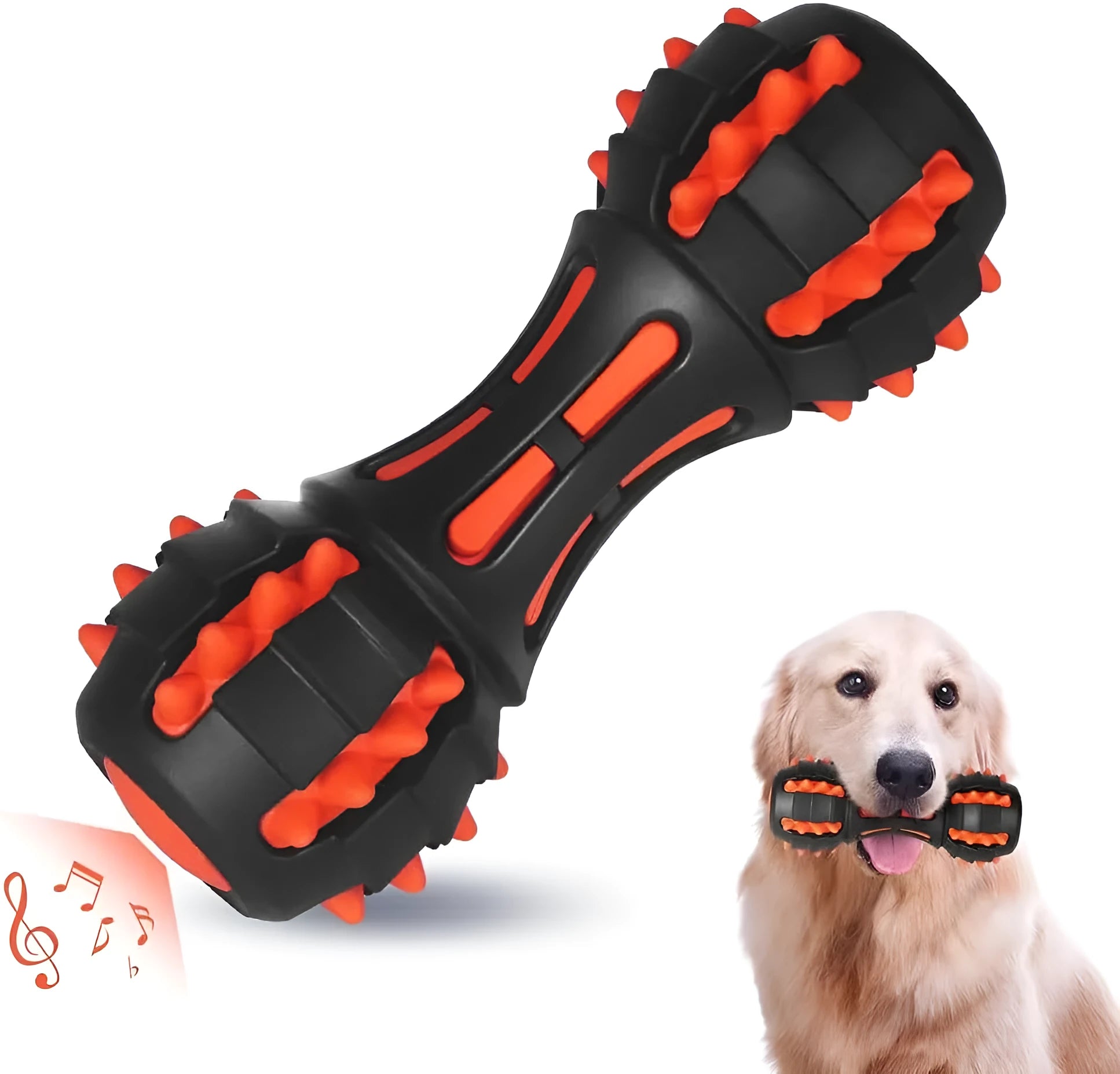 Red rubber dumbbell-shaped dog chew toy for aggressive chewers on a white background.