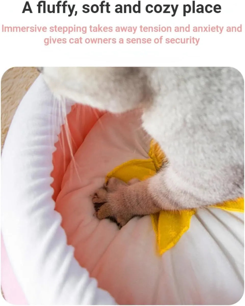 Pink honey pot-shaped cat sofa bed with a large soft interior and a removable cushion.