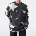 Loose hem irregular hole sweater men cotton blend long sleeve daily wear black brown gray sizes M-3XL