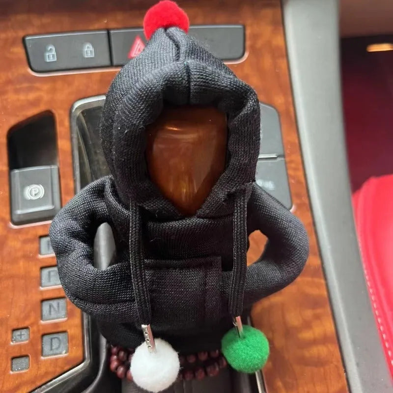 Santa Claus hooded sweatshirt car gear lever cover in pink colour on gear shift