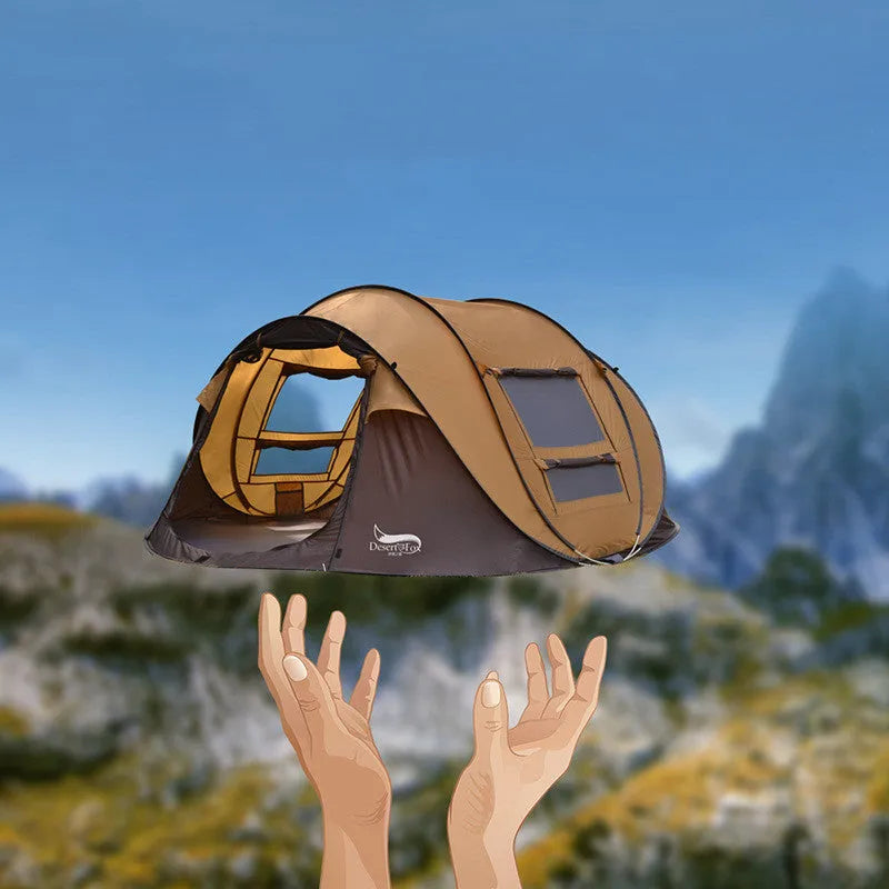 Automatic 3-4 person rainproof camping tent, 200x280x120cm, in khaki coffee or grass green