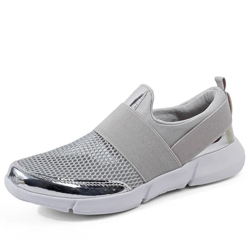 Women's breathable mesh sneakers in blue, black, or grey colours with low-top design