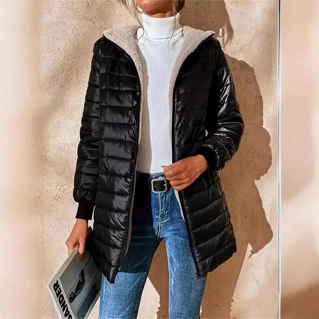 Ladies' cotton jacket with regular long sleeves in khaki, front view