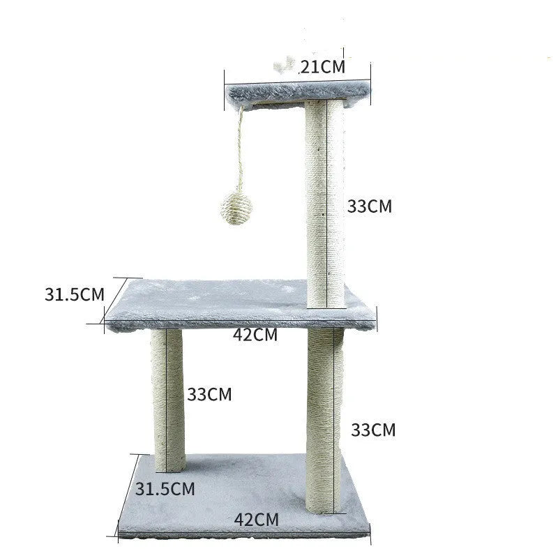 Solid wood cat climbing frame with integrated litter tree in grey colour option