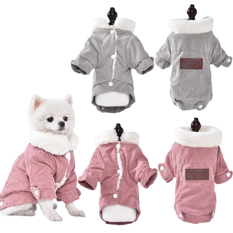 Grey fleece-lined lambswool vest for a dog, showing wool lining and padded design.