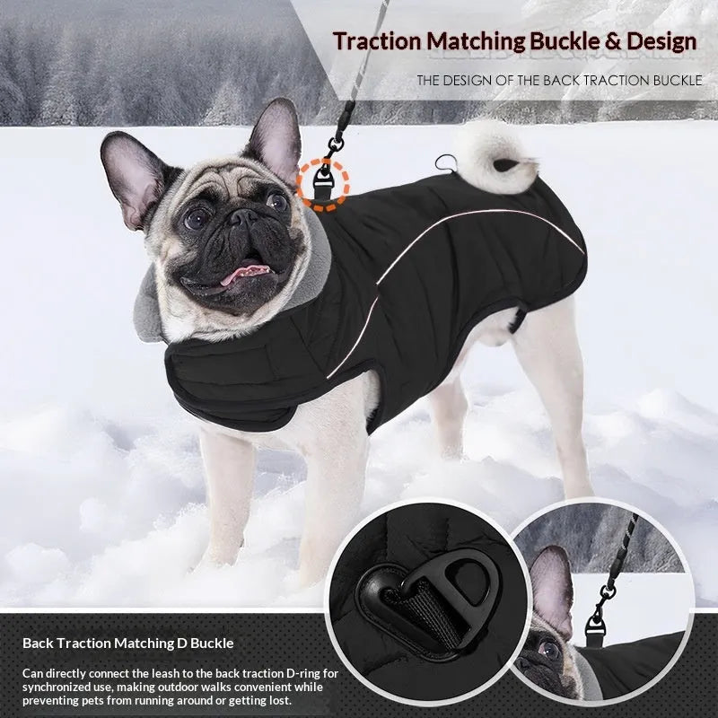 Unisex double-layer polyester fibre pet vest jacket in black, size L, on a dog