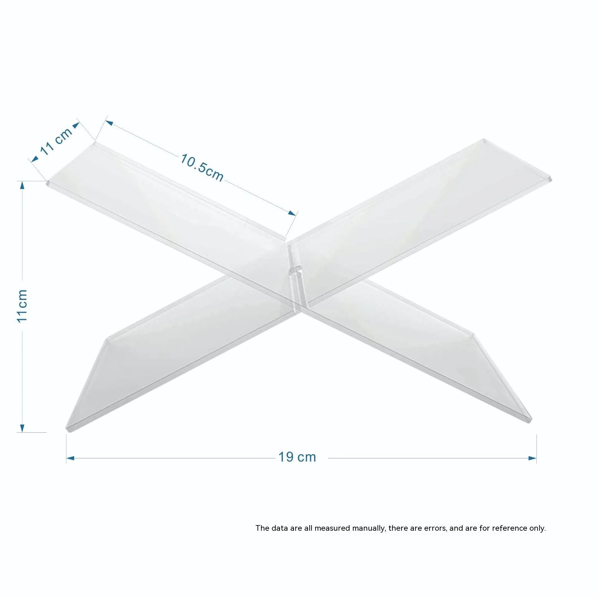 Clear acrylic X-shaped book display shelf holding books at an angle