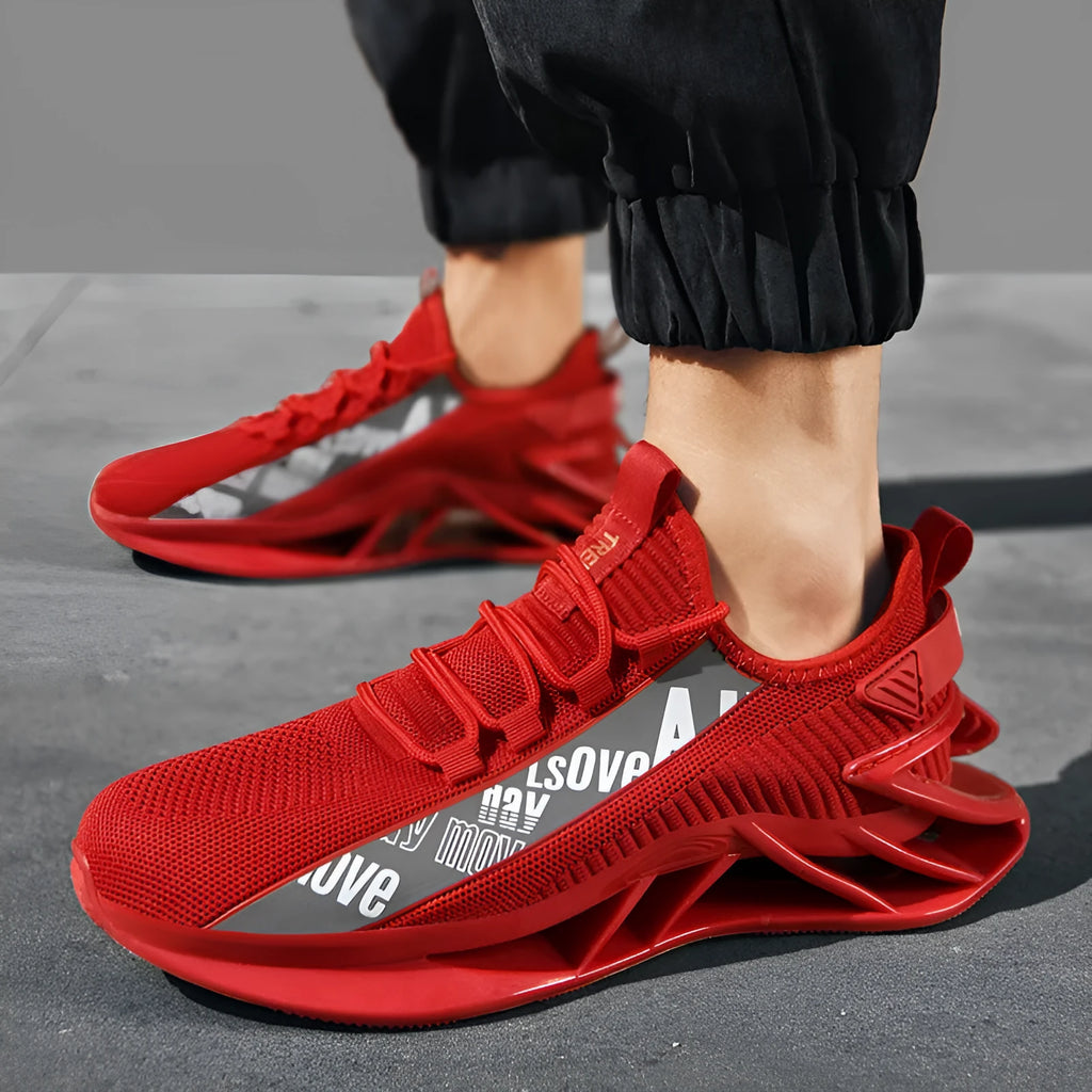 Men's solid colour casual exercise shoe with fly woven mesh upper and embroidery detail