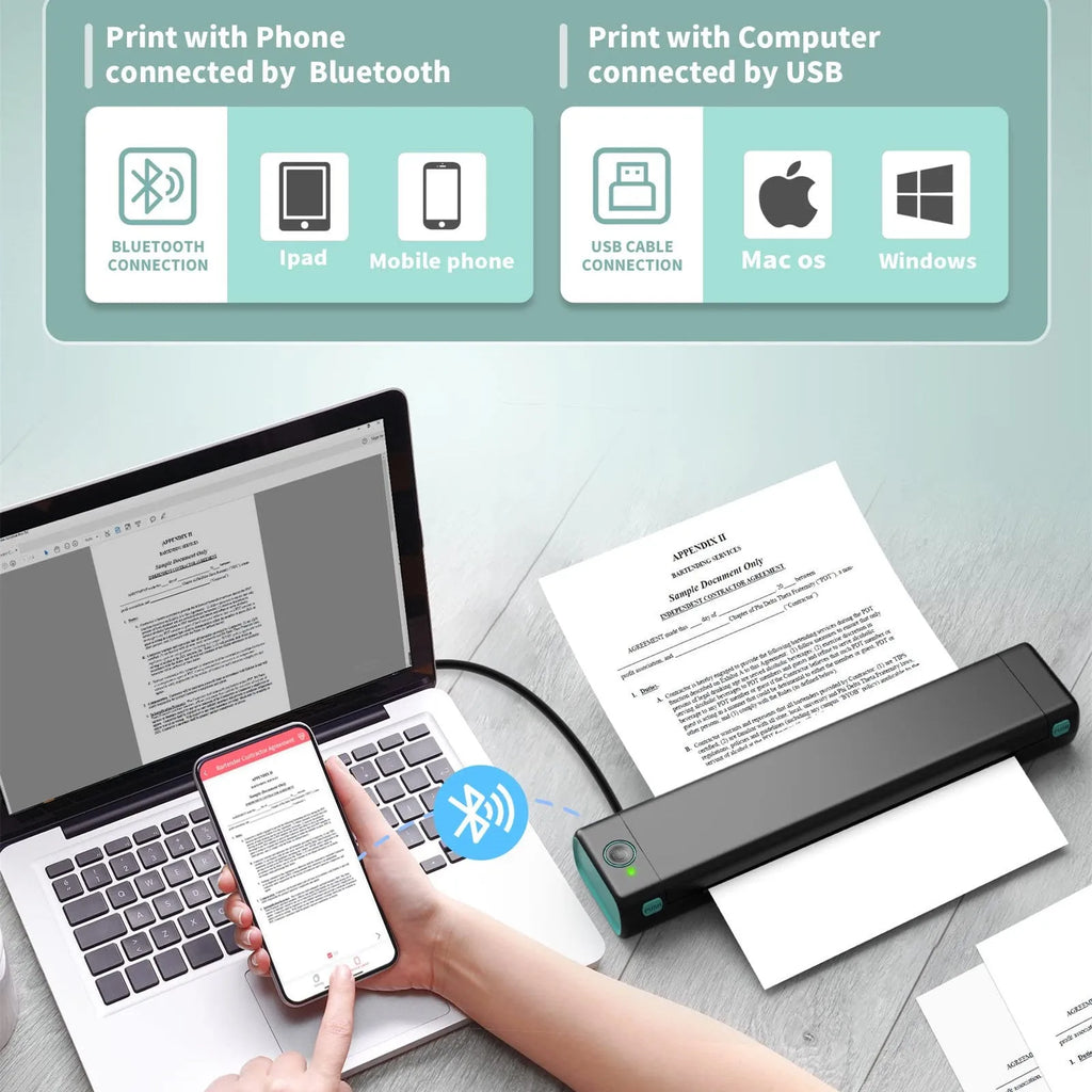Phomemo M08F white portable A4 thermal printer with Bluetooth wireless connectivity