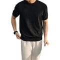 Plus size men's short-sleeved loose fit polyester pullover sweater in khaki colour