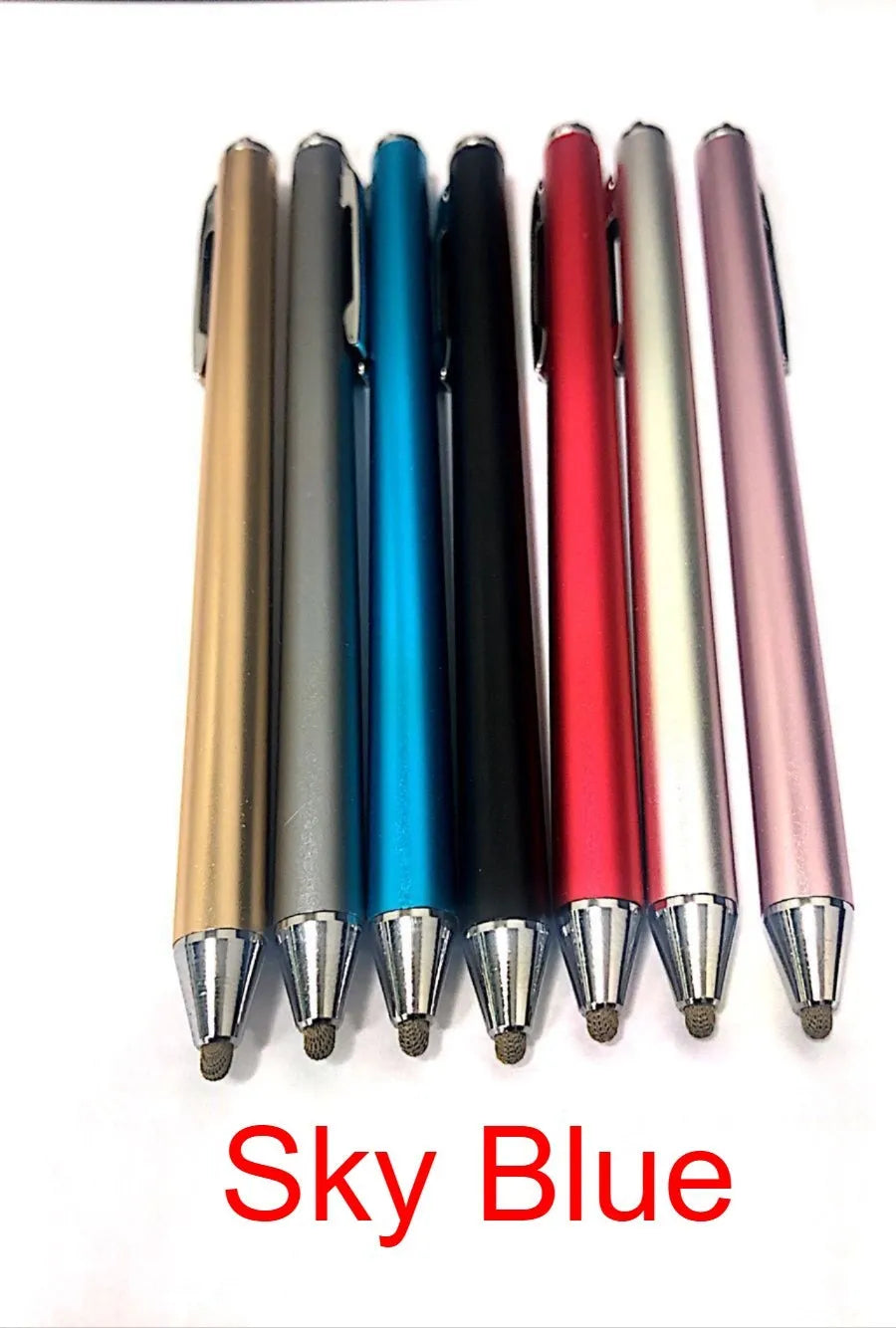 Fine head metal stylus pen for touchscreen phones and tablets in multiple colours.