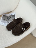 Unisex cow suede mule slippers with cork sole in sand gray colour, side view