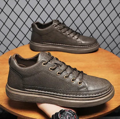 Outdoor sports board shoes Korean style low top PU flat heel in black brown gray solid colour sides 39-44