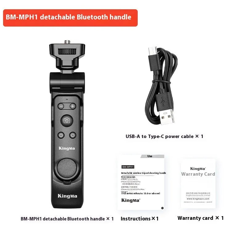 Mobile phone Bluetooth remote control tripod with handle in black ABS material on flat surface