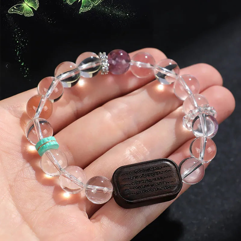 Natural white crystal ebony five warp bracelet handcrafted ethnic style unisex jewellery