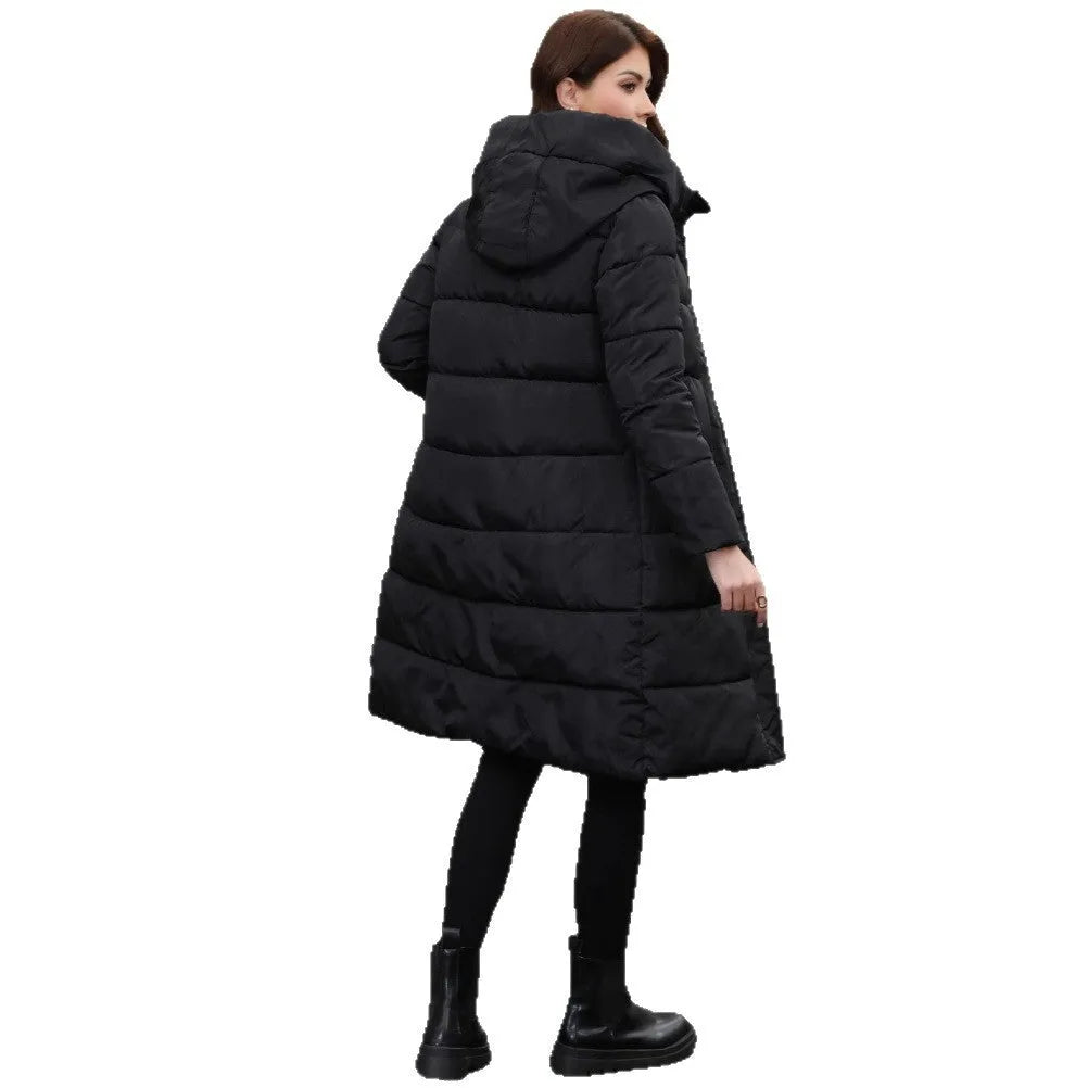 Black slim fit hooded long jacket for men with regular sleeves and polyester cotton blend construction