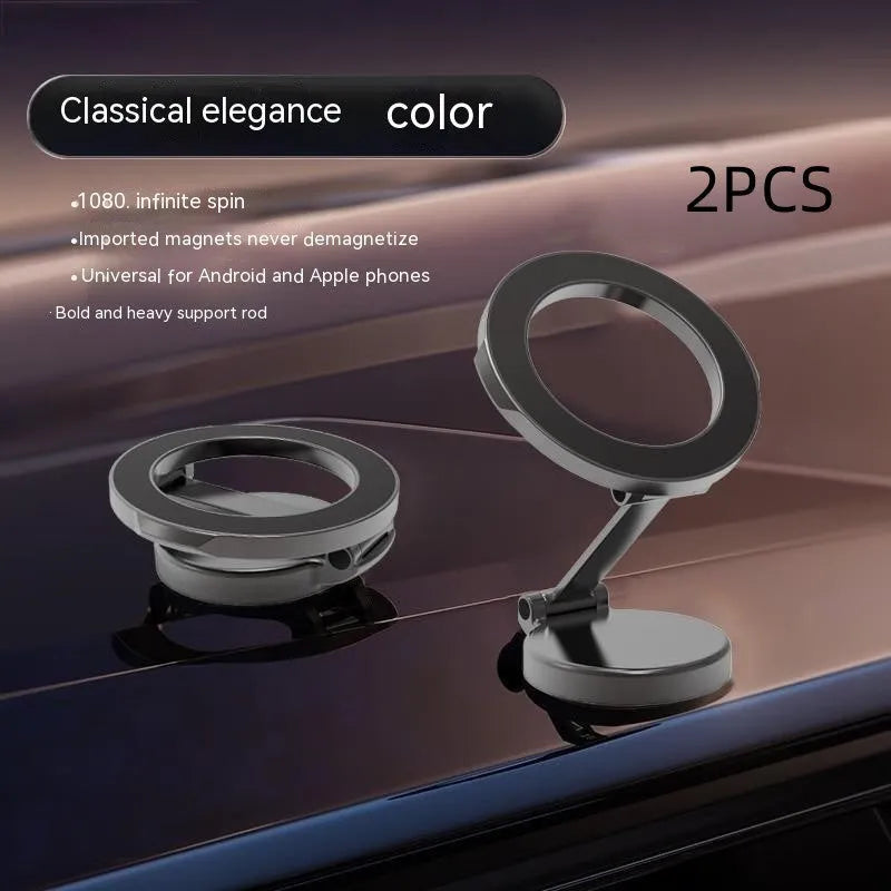All-metal foldable magnetic car phone mount in Qian colour on a car dashboard.