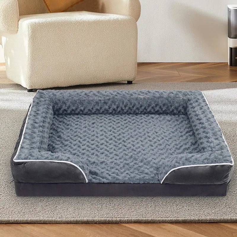 Waterproof washable dog bed with removable fabric cover in light grey, dark grey and brown colour options