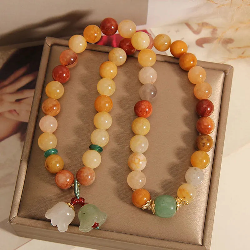 Women's natural jade multi-layer bracelet with orchid-coloured pendant
