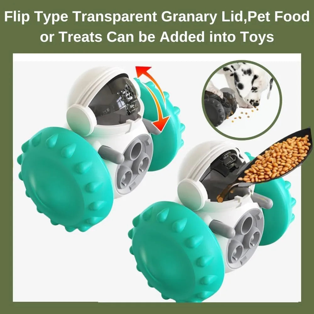 Small dog treat dispenser toy with roller design in multiple colour options for interactive pet play