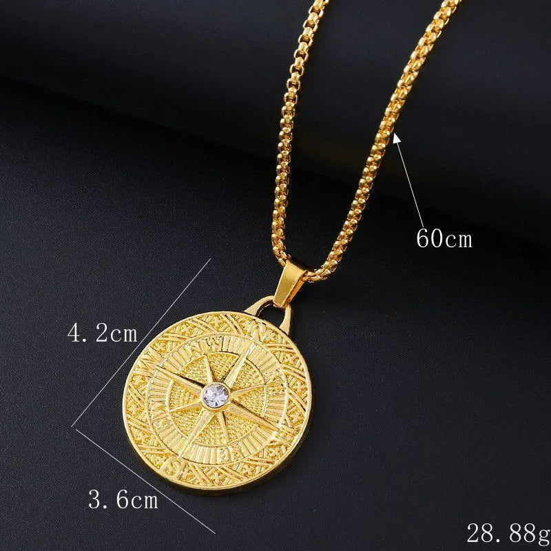 Geometric alloy pendant necklace with inlaid zircon stones in BY0349 gold colour