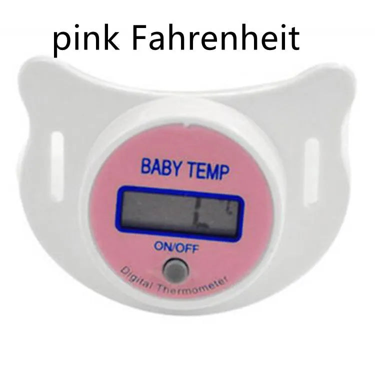 Blue and pink baby pacifier digital thermometer with LCD display for infant temperature monitoring