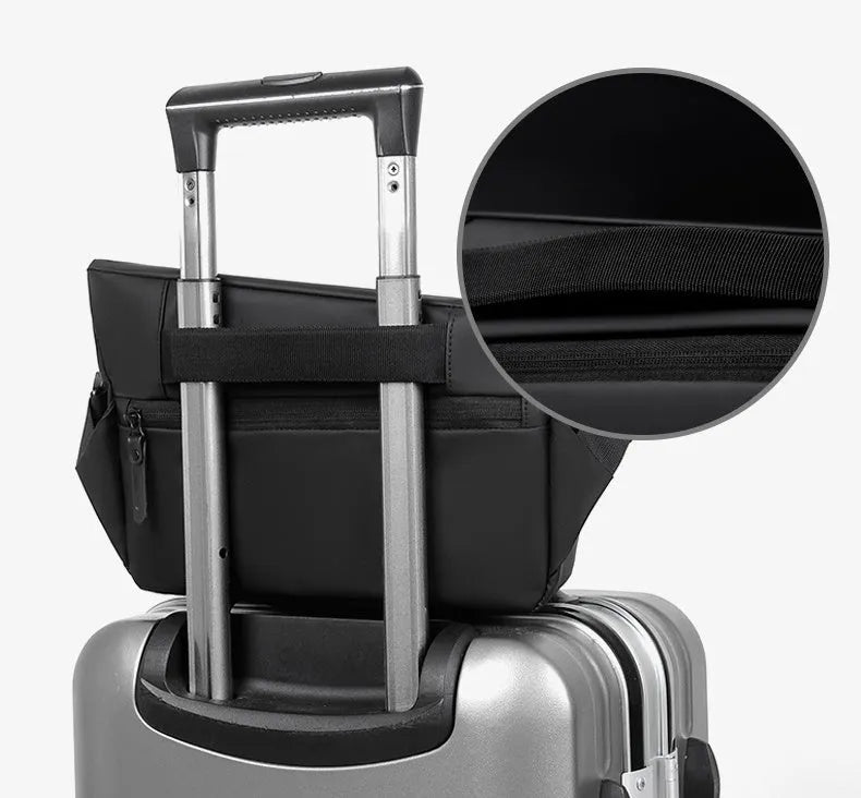 Grey PU leather crossbody bag for men showing front zipper and adjustable shoulder strap