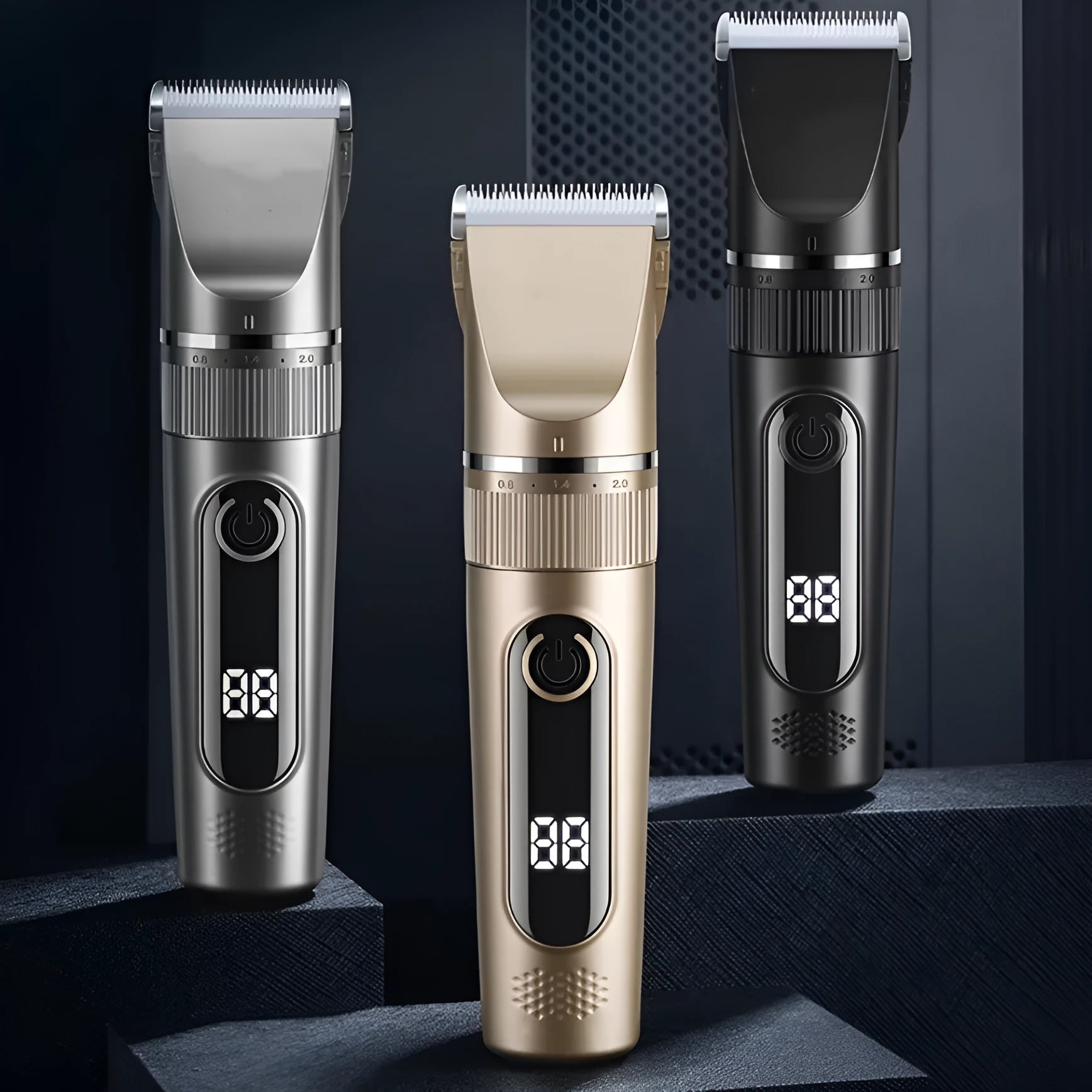 Multifunctional pet hair clipper suit in gun grey silver with two-speed brushed motor and cleaning brush