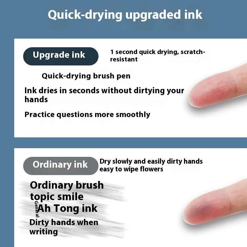 Pack of 10 quick-drying bullet pen refills showing black, blue, red, and ink blue ink colours.