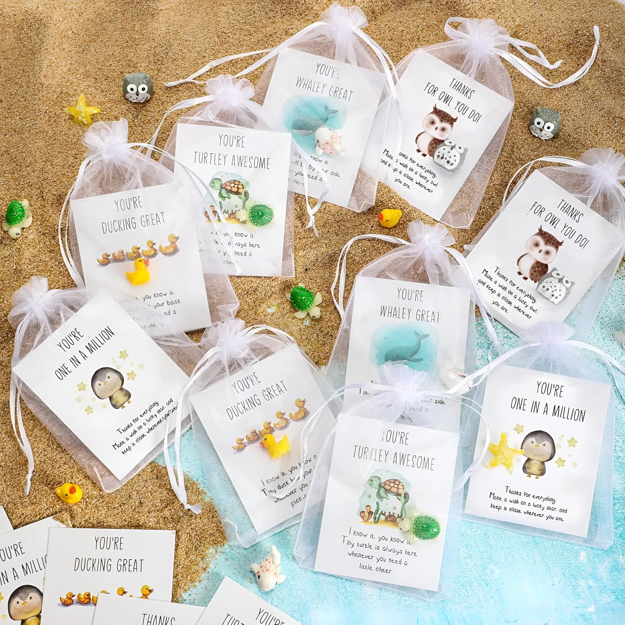 Resin motivational greeting cards with pun inspirational text in various set sizes